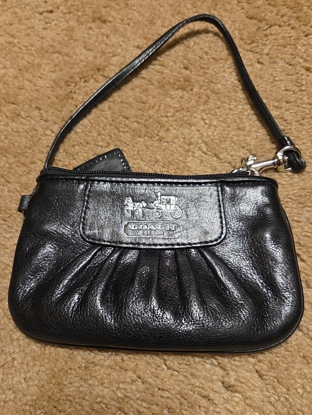 VINTAGE COACH Black Leather Wristlet Pouch
